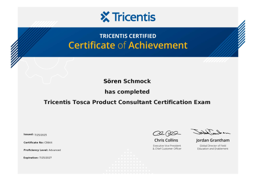 Tricentis Tosca Product Consultant Certification